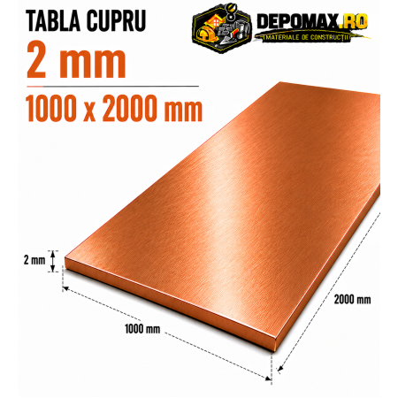 Tabla cupru 2mm – 1000 x 2000 mm – EN Cu-DHP